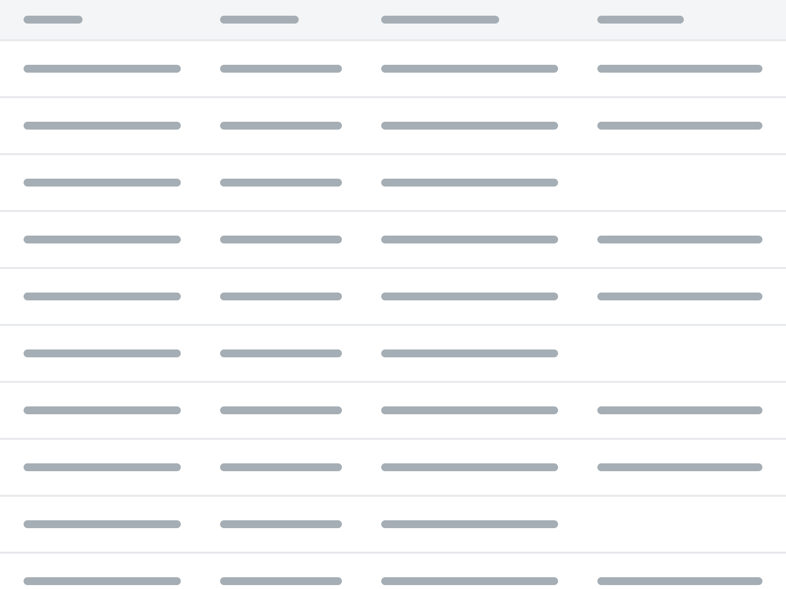 A table with multiple empty cells.