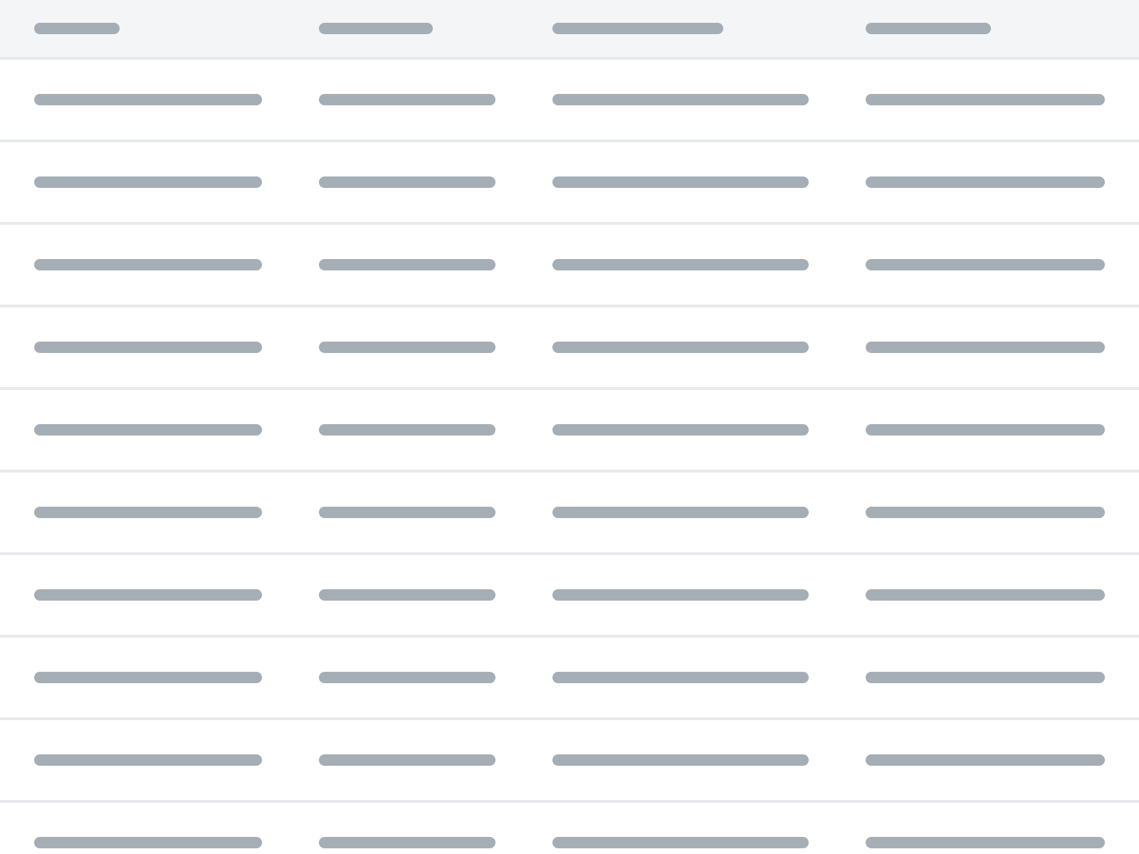 A table in which each cell contains a single piece of text.